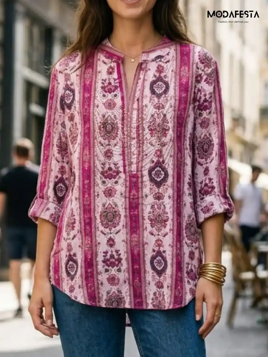 ModaFesta -elegant-floral-sequin-v-neck-top-pink
