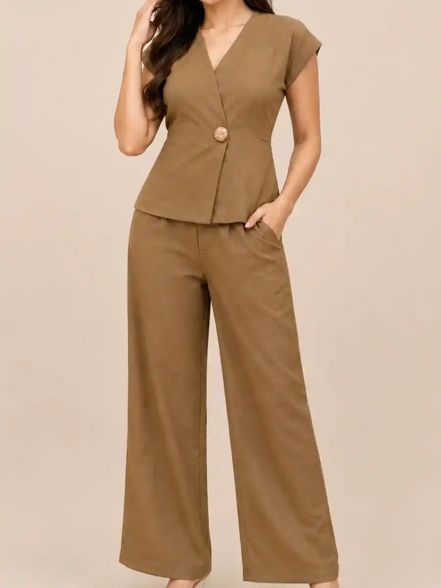 Modern Brown Velvet-Texture Co-ord Set