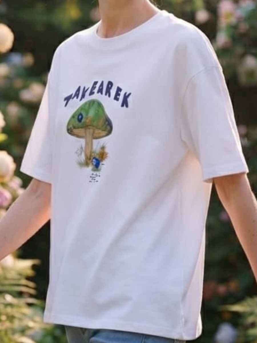ModaFesta -womens-white-mushroom-graphic-t-shirt