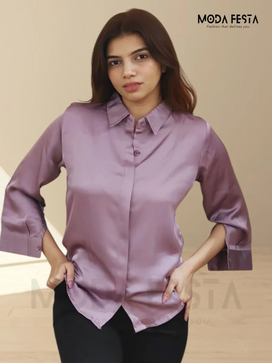 ModaFesta -plain-satin-shirt-purple