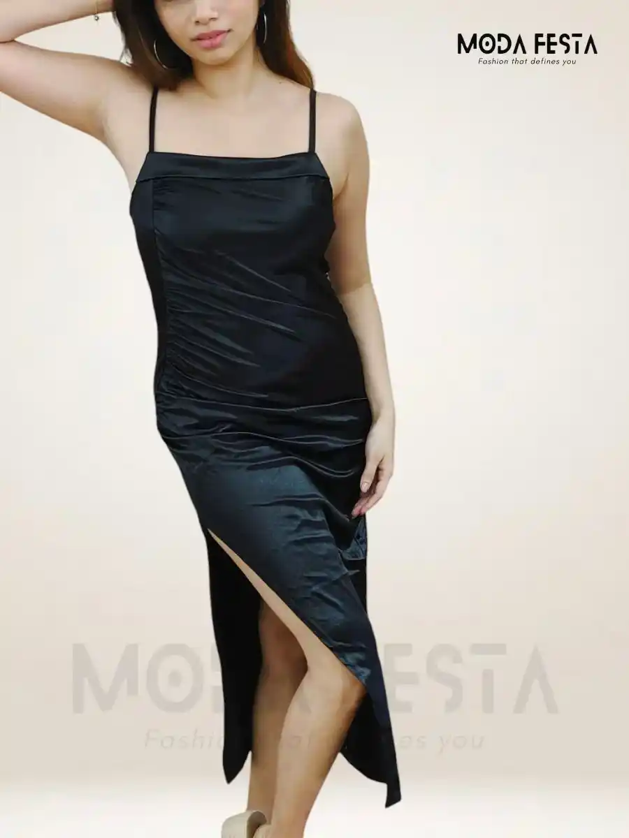 ModaFesta -satin-long-dress-black