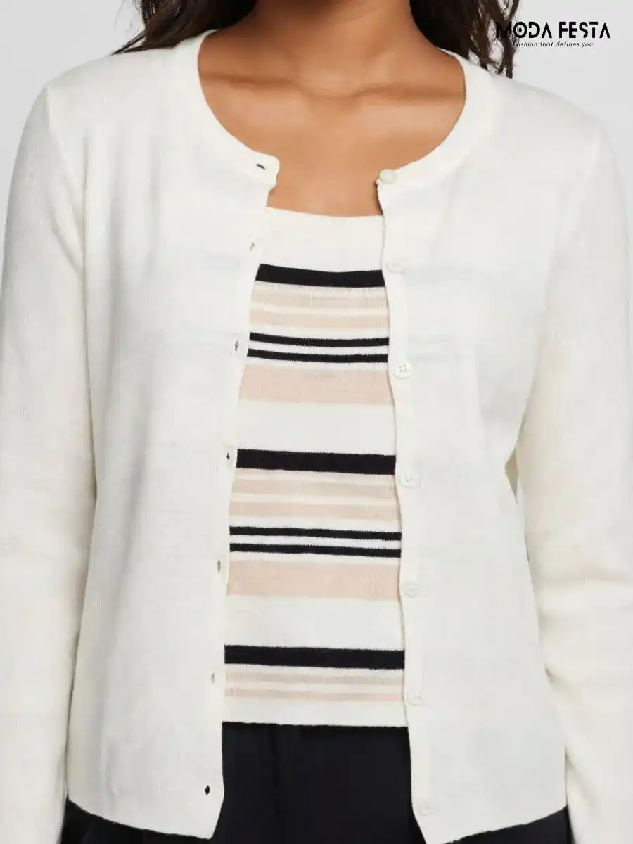ModaFesta -white-cardigan-multistripe-inner-top-coord-set