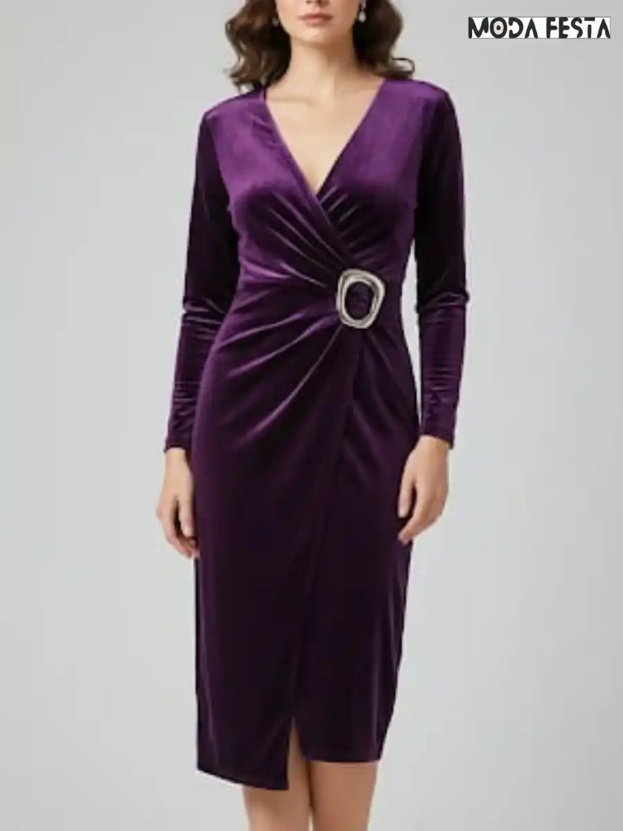 ModaFesta -velvet-dress-with-side-broach-purple