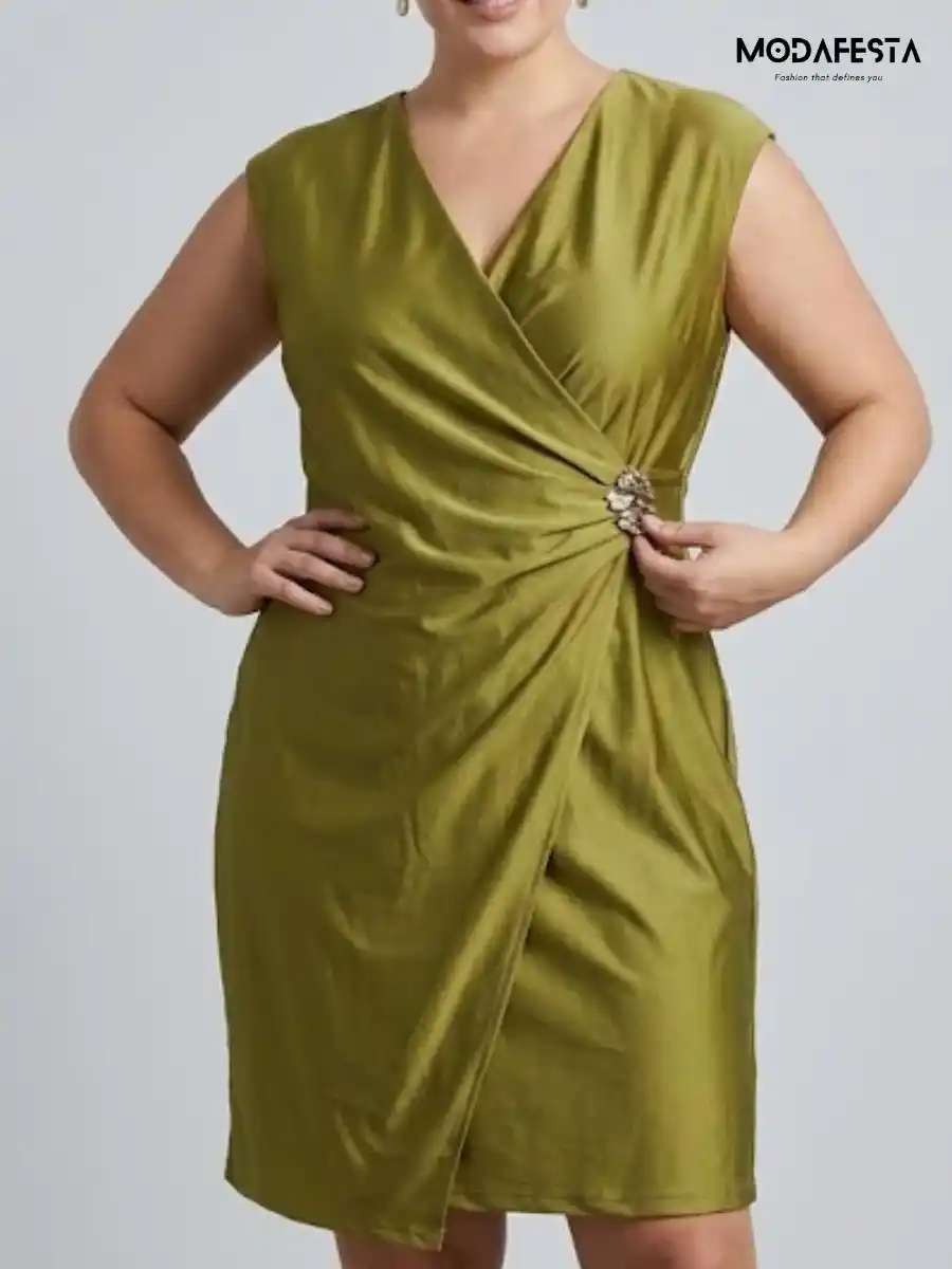 ModaFesta -elegant-sleeveless-wrap-front-ruched-dress-green