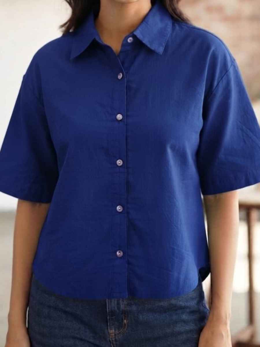 ModaFesta -royal-blue-short-sleeve-button-down-shirt