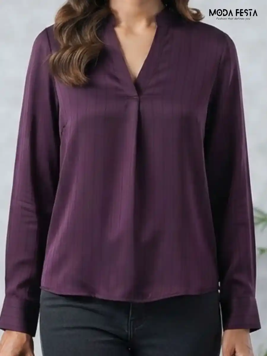 ModaFesta -elegant-striped-v-neck-purple-top