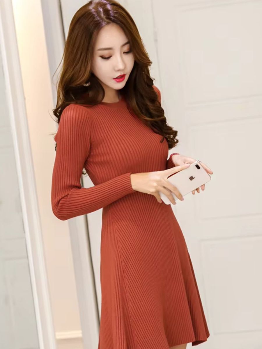 ModaFesta -knitted-bodycon-dress-orange