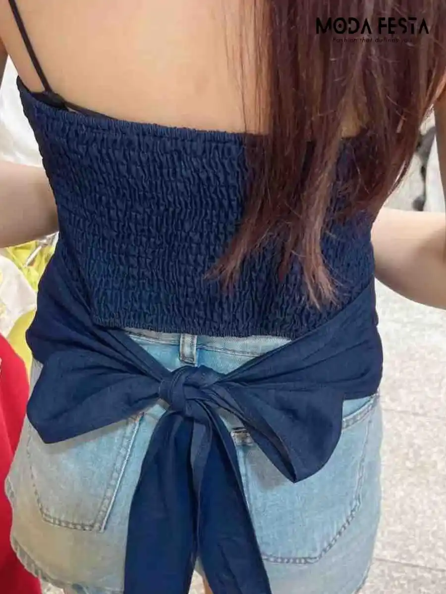 ModaFesta -stylish-denim-halter-neck-top-blue
