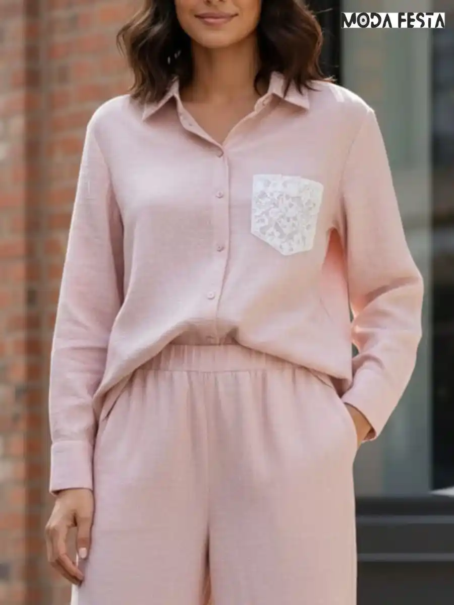 ModaFesta -elegant-coord-set-with-pocket-lace-style-pink