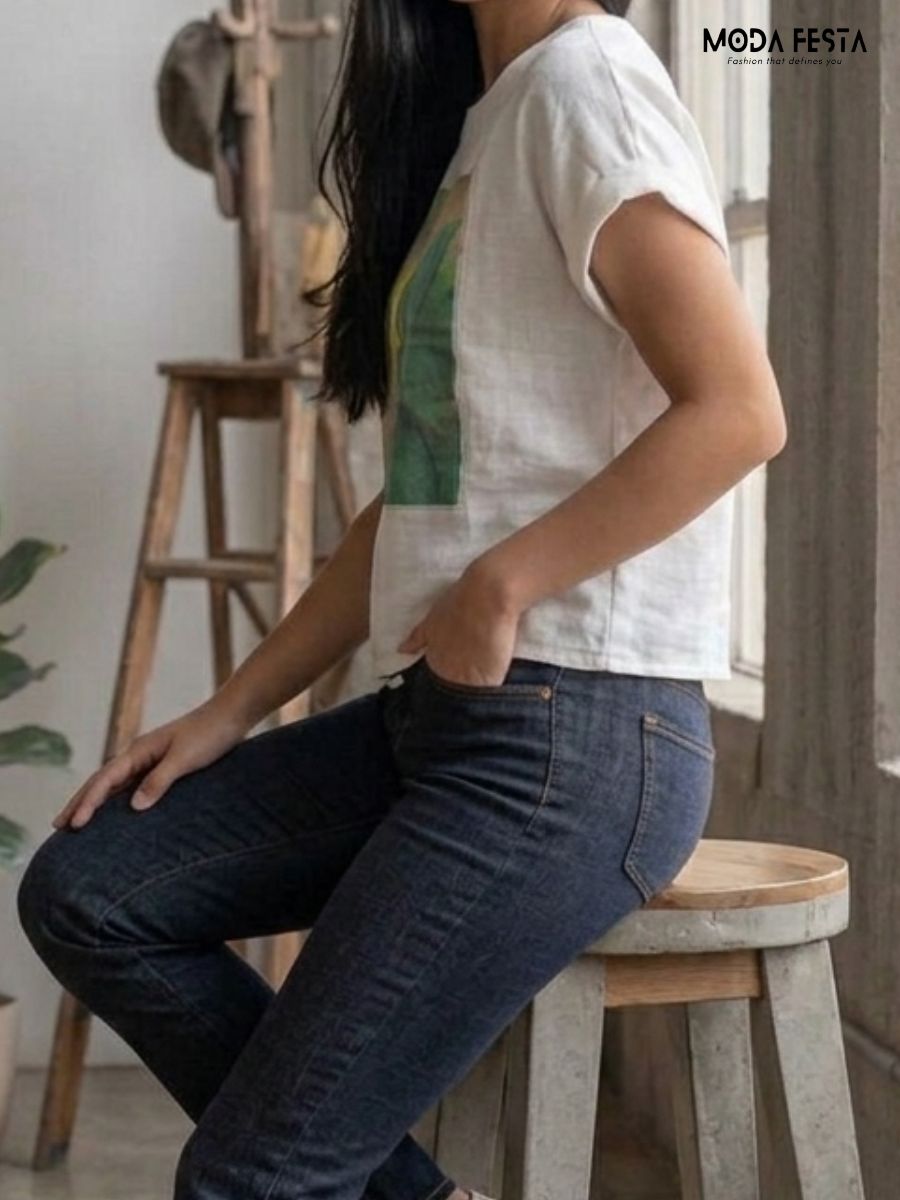 ModaFesta -butterfly-graphic-cotton-linen-t-Shirt