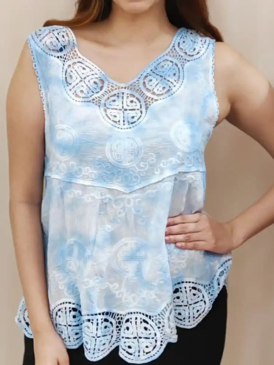 ModaFesta -chikankari-sleevless-top-blue