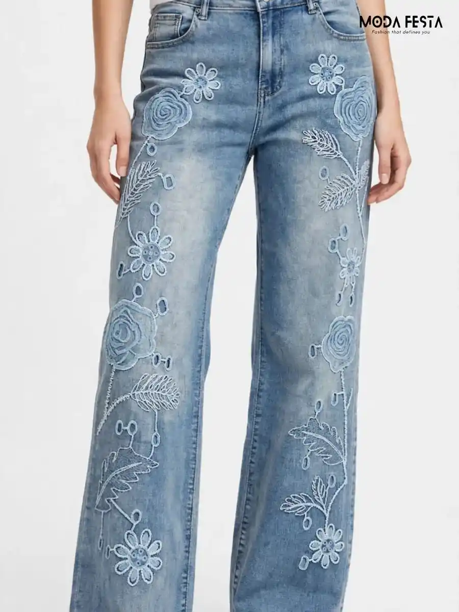 ModaFesta -blue-floral-embroidered-flare-jeans