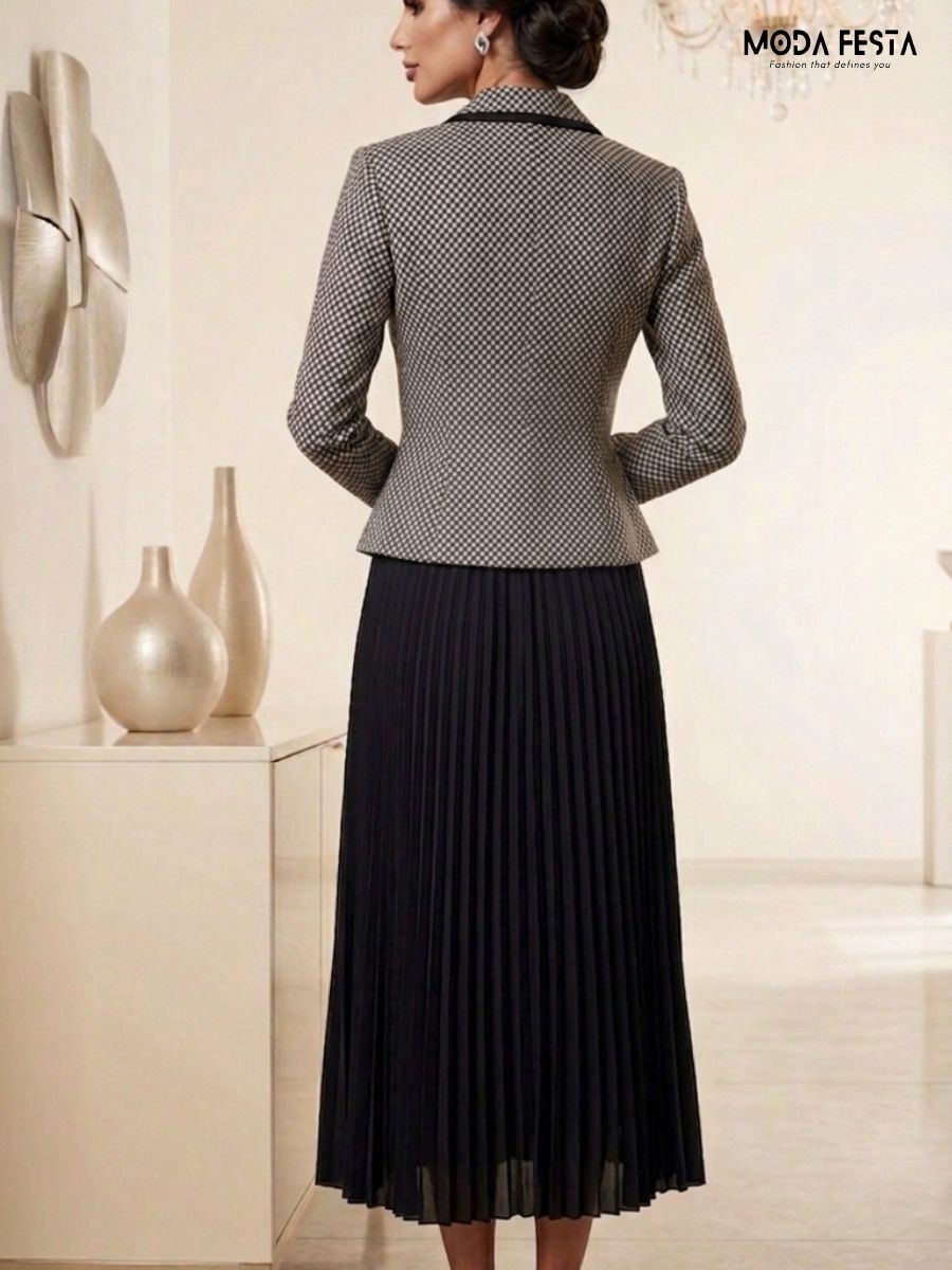 ModaFesta -houndstooth-pleated-blazer-dress
