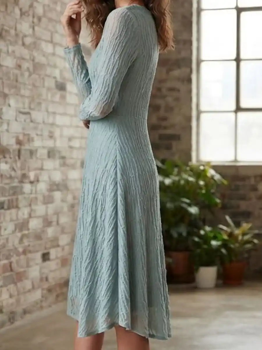 ModaFesta -textured-sage-long-sleeve-midi-dress
