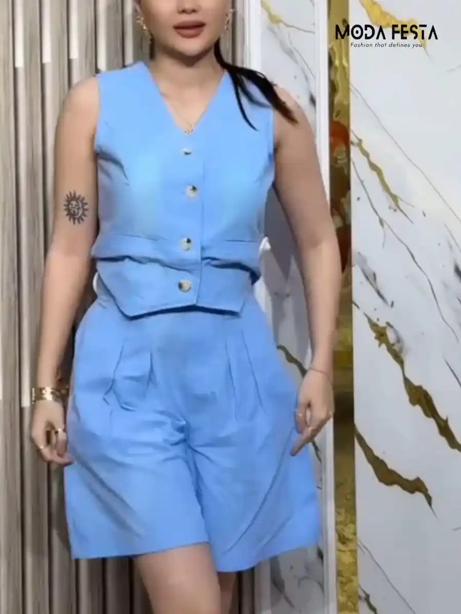 Waist Coat With Short Linen Coord Set
