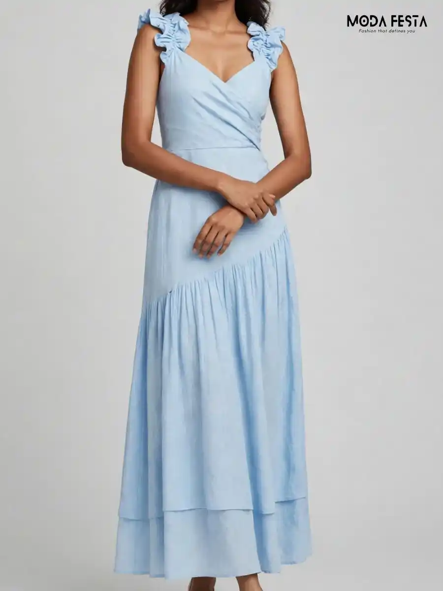 ModaFesta -ruffled-strap-asymmetric-tiered-maxi-dress