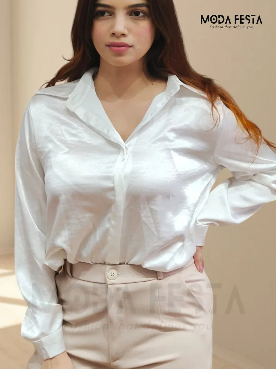 Shiny White Satin Shirt