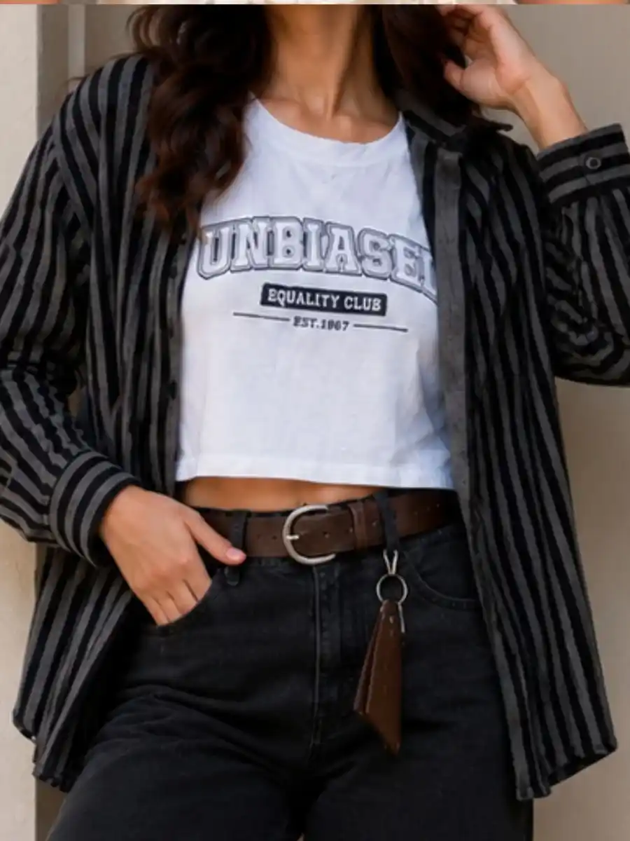 ModaFesta -unbiased-equality-club-graphic-crop-top-striped-shirt
