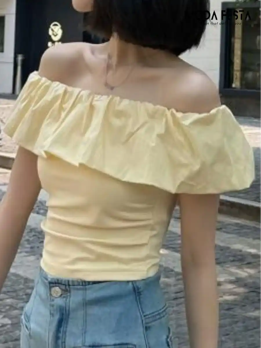 ModaFesta -elegant-off-shoulder-ruffle-top-yellow