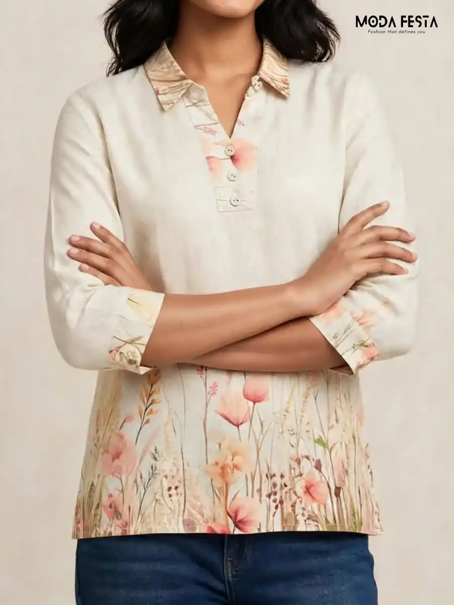 ModaFesta -floral-print-button-down-top