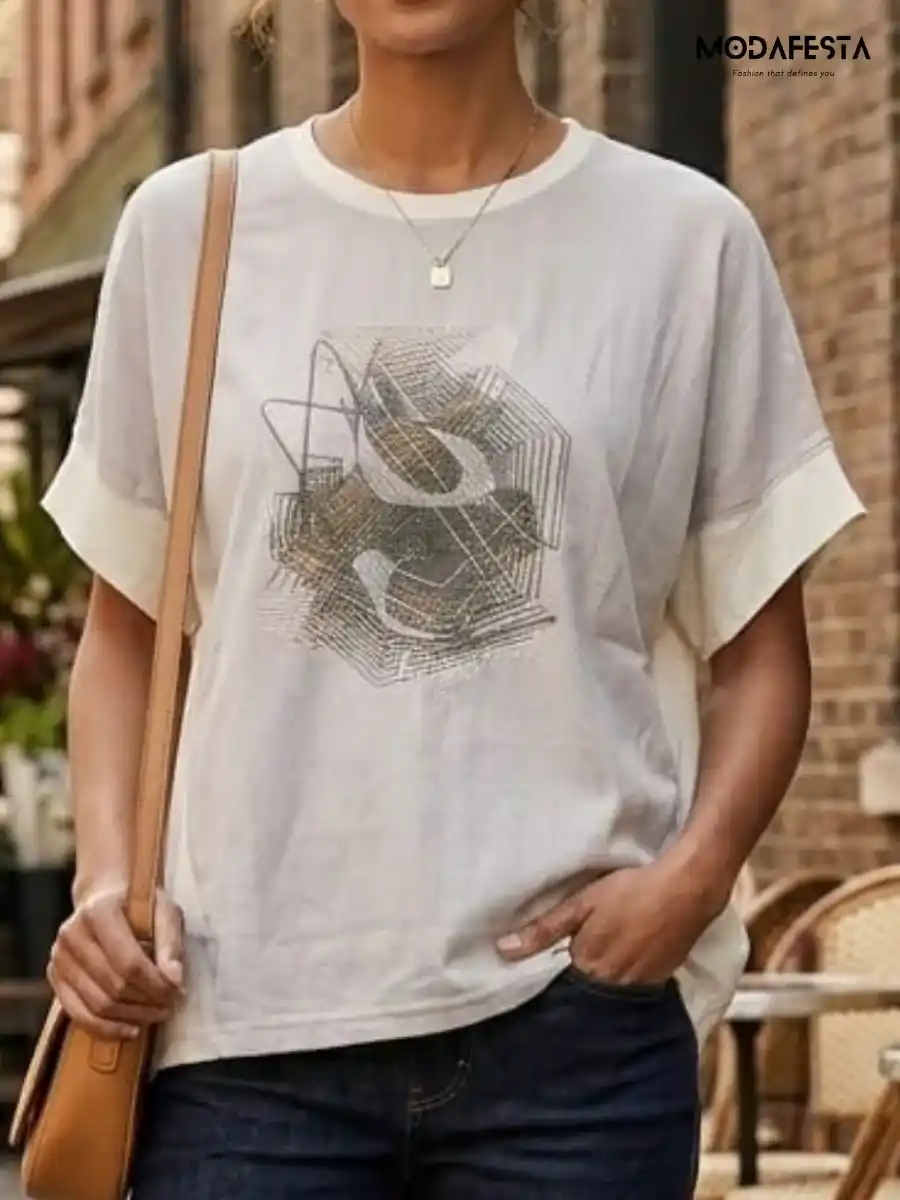ModaFesta -elegant-geometric-graphic-over-size-top-beige