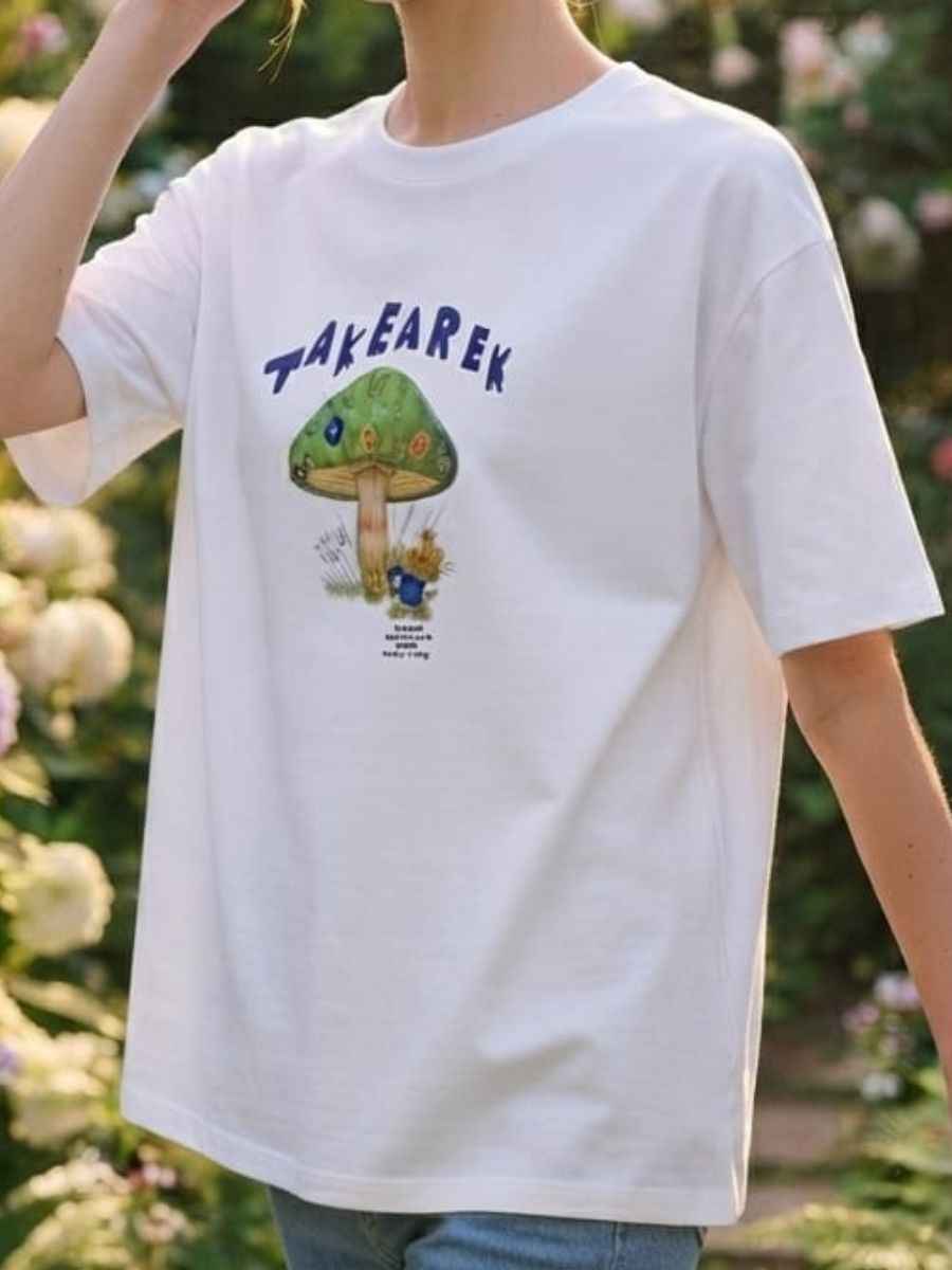 ModaFesta -womens-white-mushroom-graphic-t-shirt