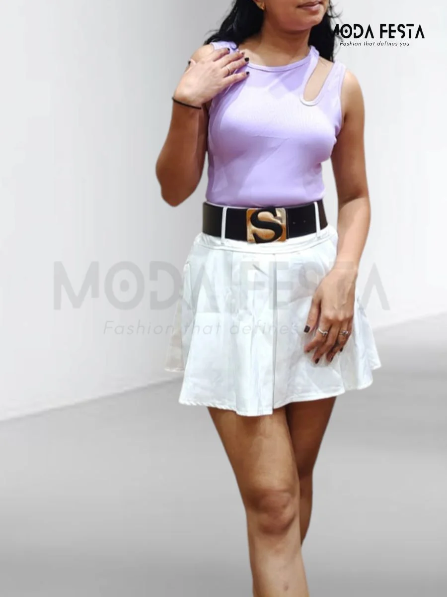 ModaFesta -short-skirt-with-belt-white