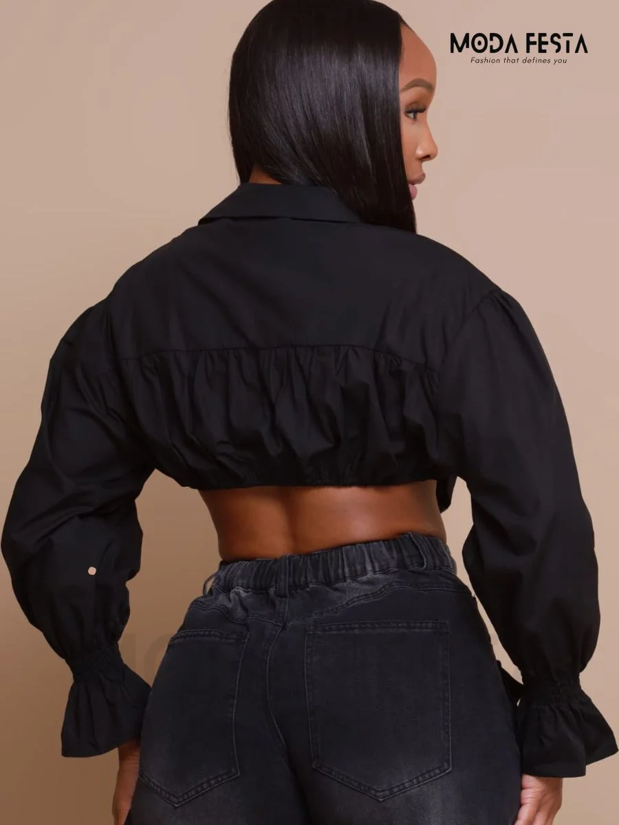 ModaFesta -crop-denim-shirt-black