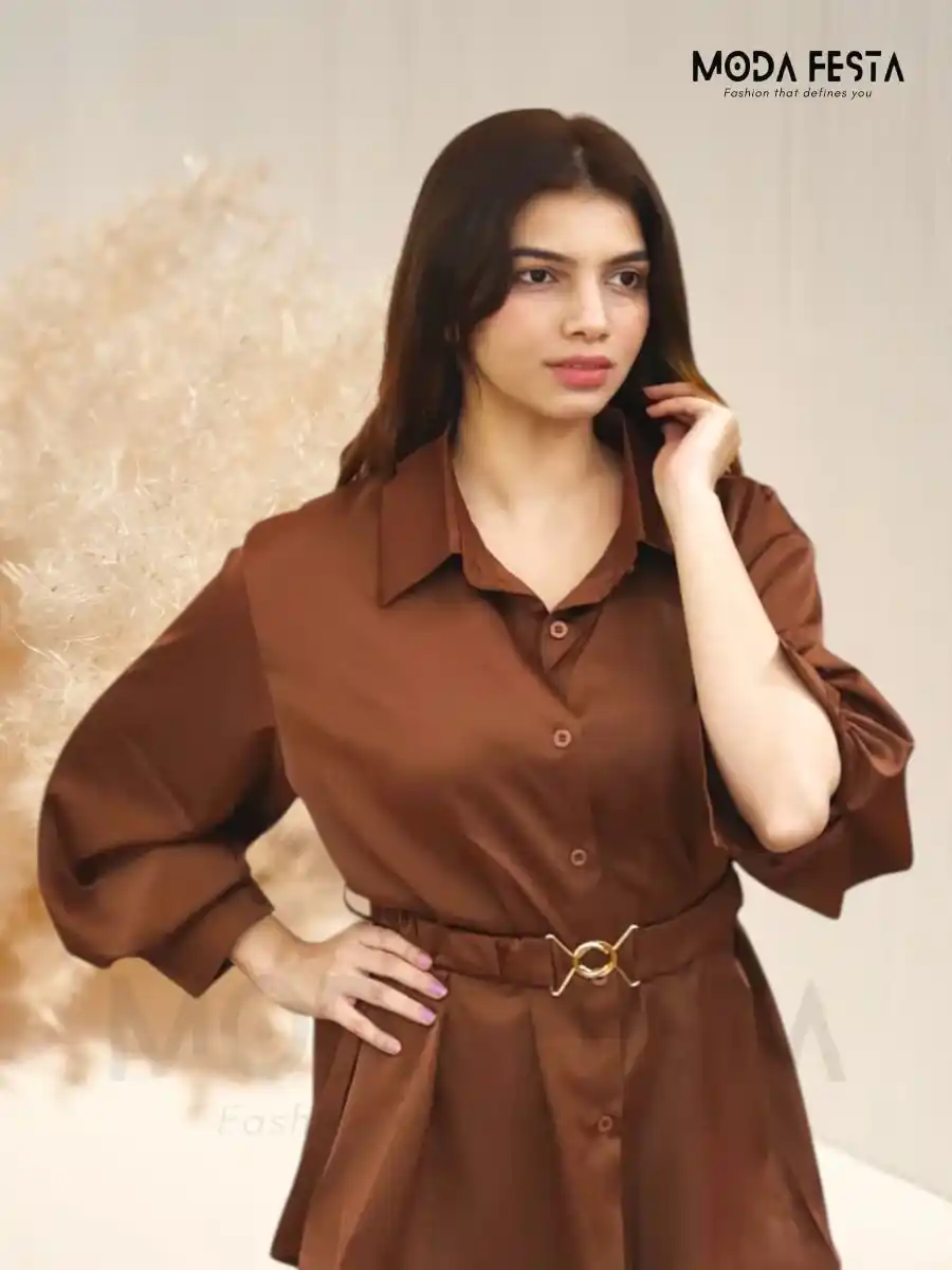 ModaFesta -brown-shirt-with-stylish-belt-for-women