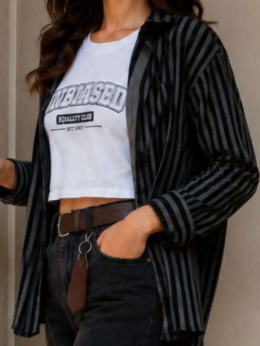 ModaFesta -unbiased-equality-club-graphic-crop-top-striped-shirt