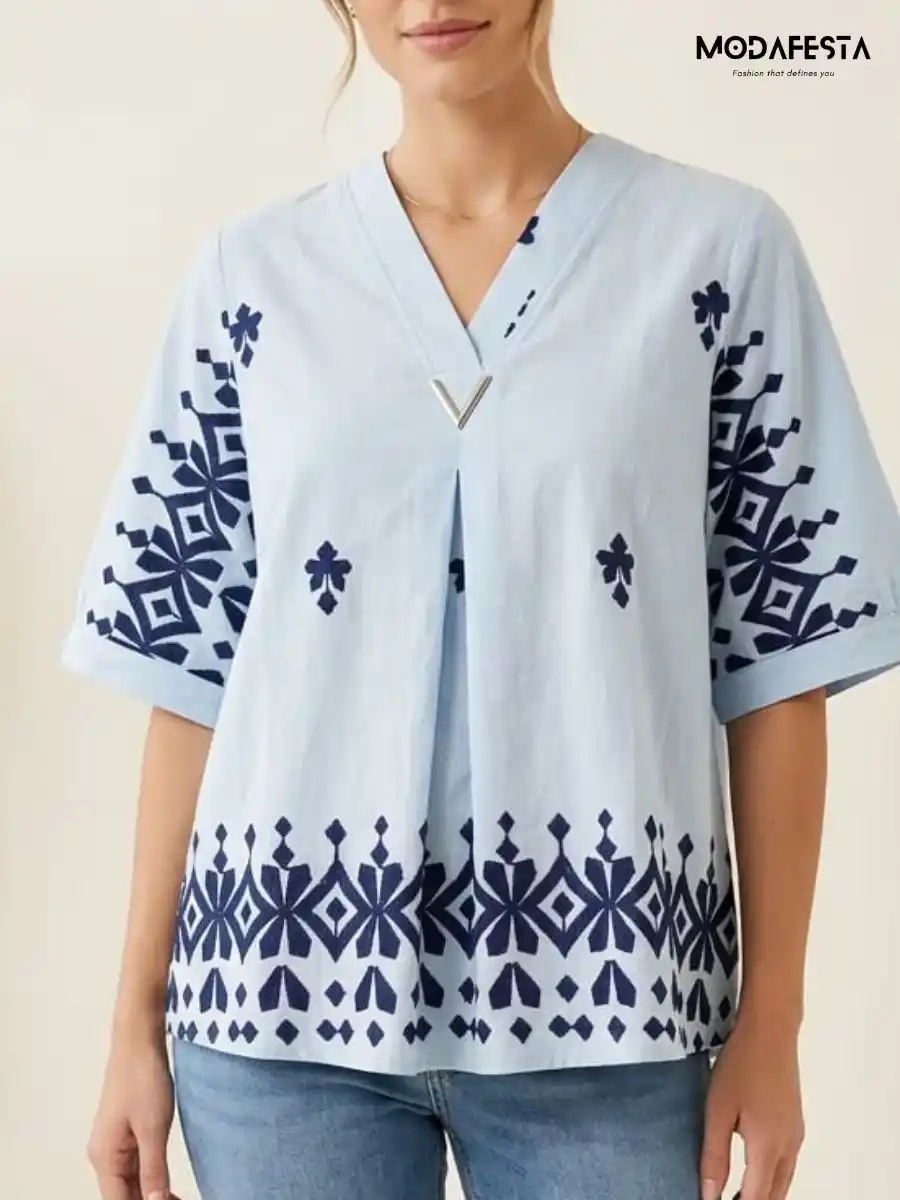 Classy Thread Embroidered V Neck Top