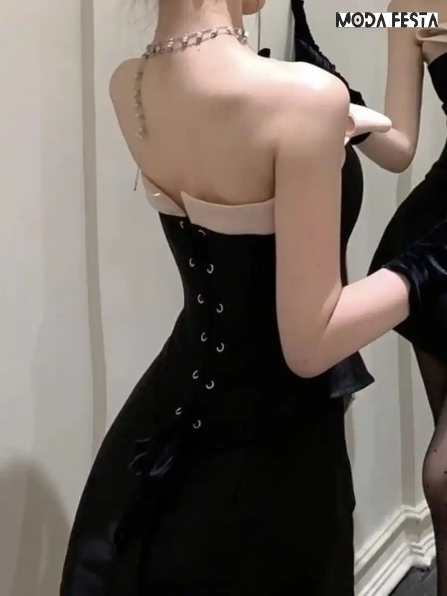 ModaFesta -black-strapless-bow-style-tube-top