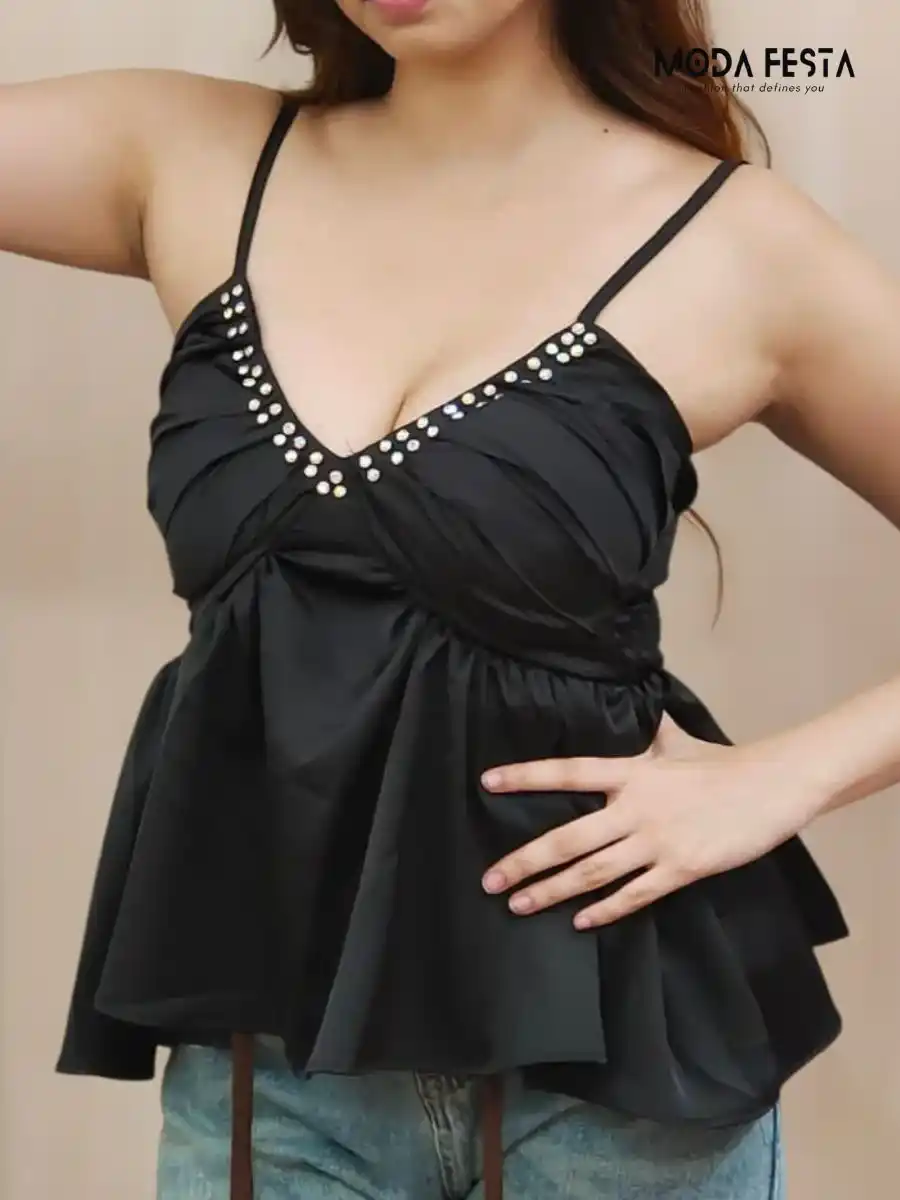 ModaFesta -embellished-black-satin-top