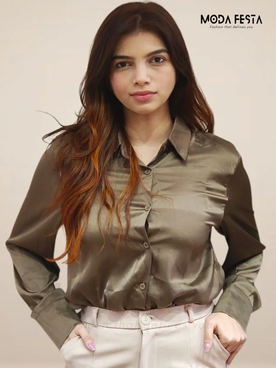 ModaFesta -casual-plain-satin-shirt-green