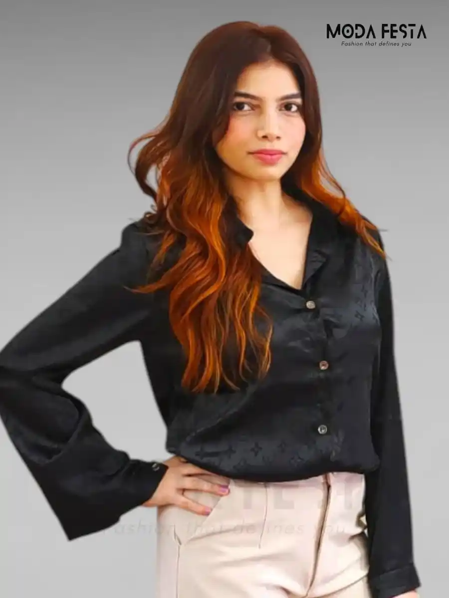 ModaFesta -black-satin-shirt-for-women