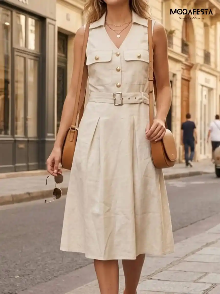 ModaFesta -elegant-sleeveless-mini-a-line-dress-beige
