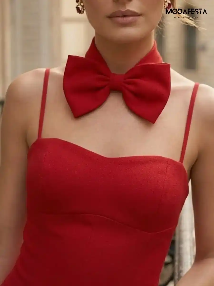 ModaFesta -elegant-short-party-dress-with-bow-red