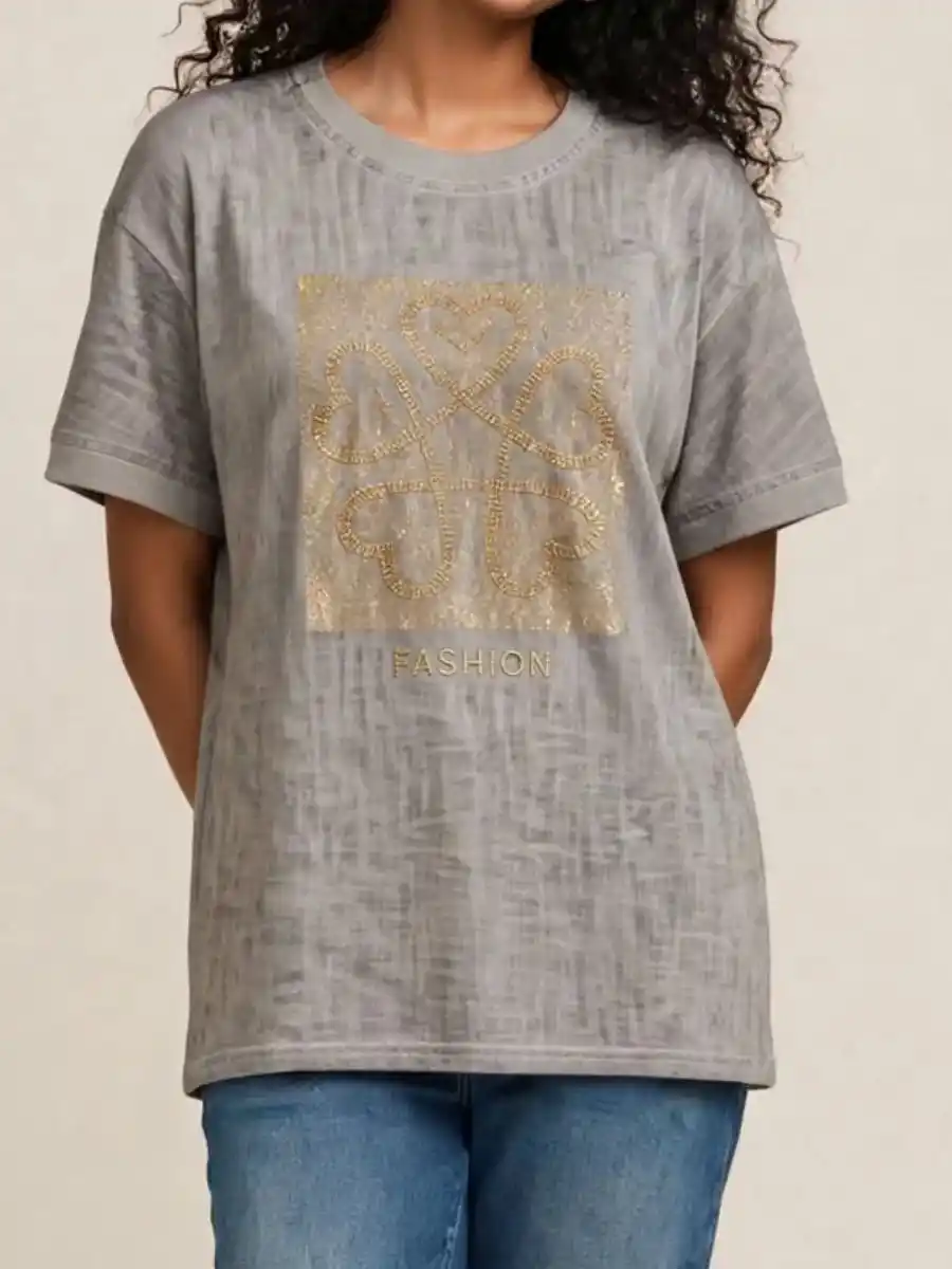 Grey Foil-Printed Oversized T-Shirt