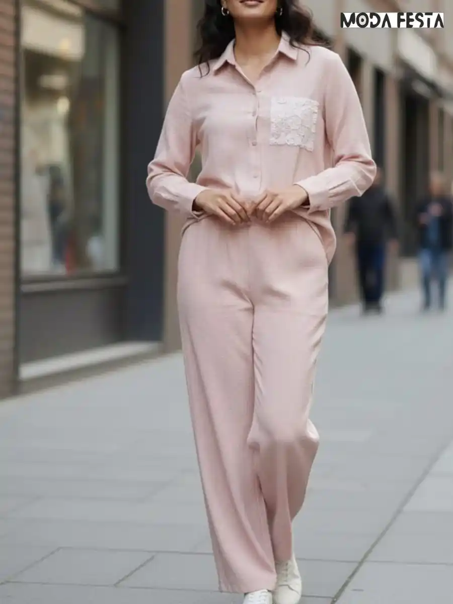 ModaFesta -elegant-coord-set-with-pocket-lace-style-pink
