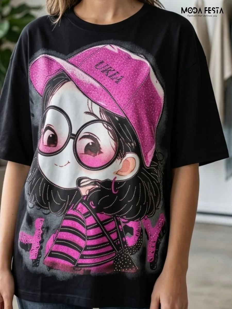 Graphic Print Black Tee