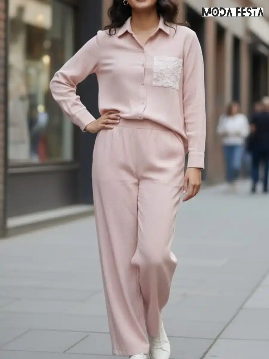 ModaFesta -elegant-coord-set-with-pocket-lace-style-pink