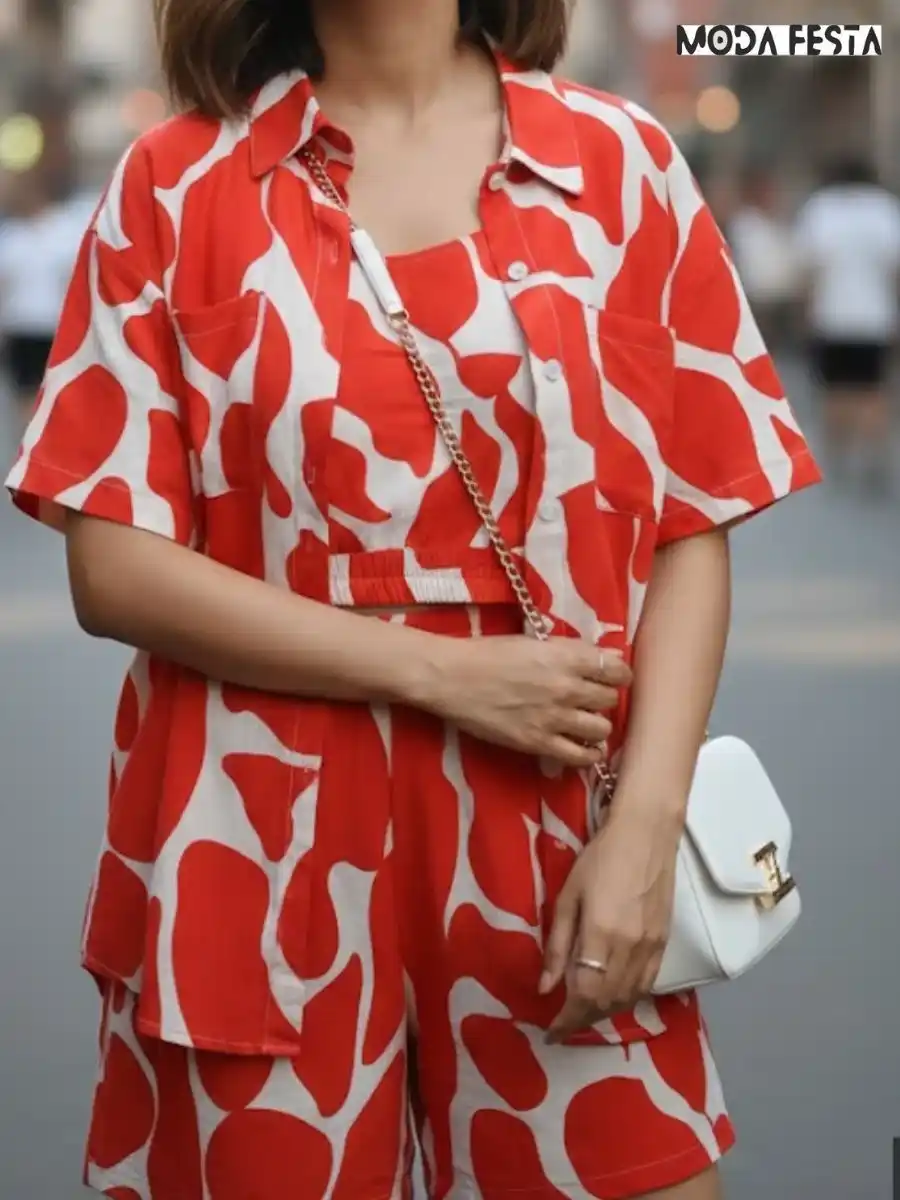 ModaFesta -elegant-abstract-print-short-coord-set-orange