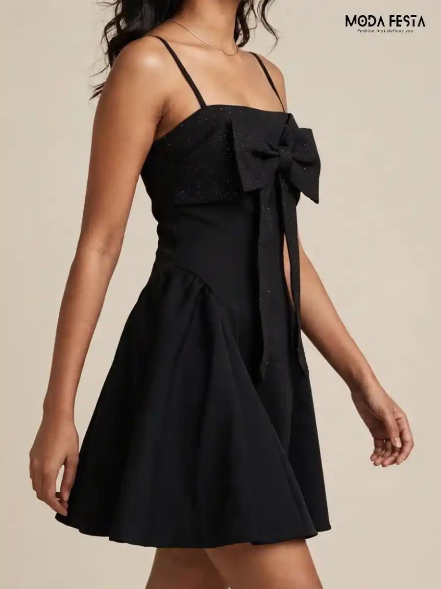 ModaFesta -bow-detailed-shimmer-a-line-dress
