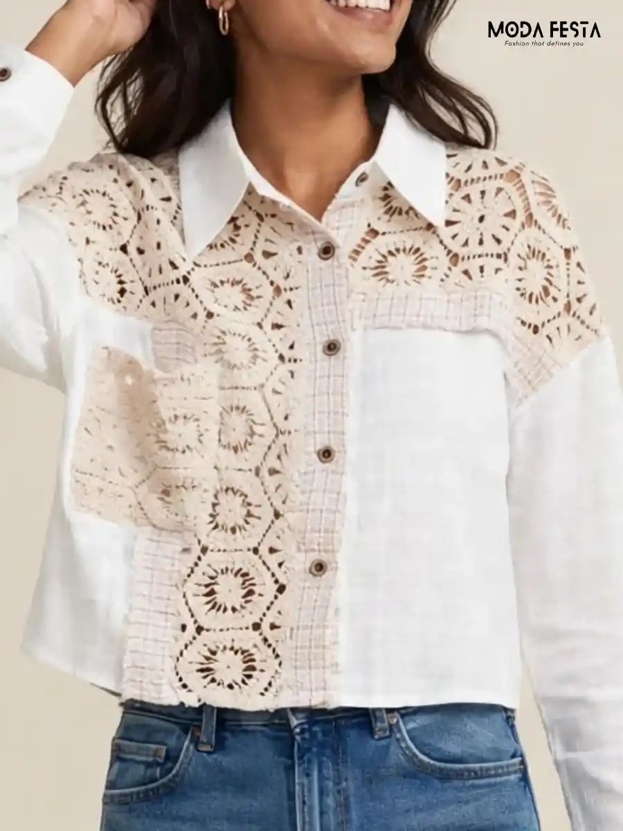 Crochet Patchwork Button Down Shirt