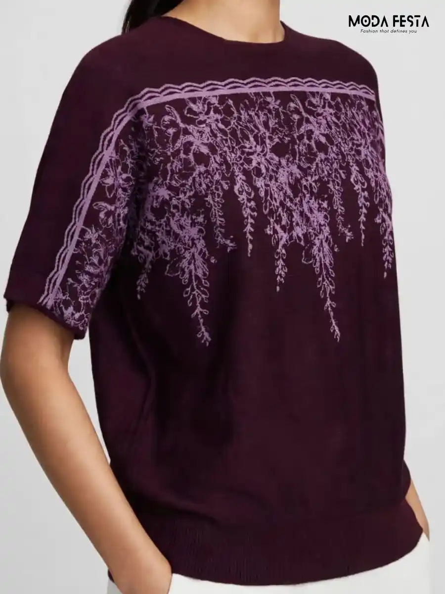 ModaFesta -plum-purple-floral-printed-knit-top
