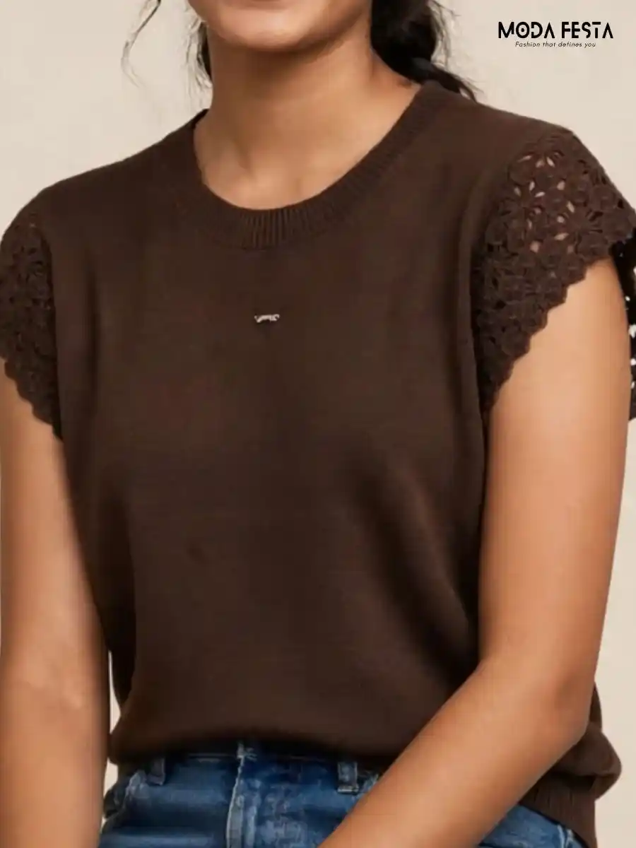 ModaFesta -schiffli-cutwork-cap-sleeve-knit-top