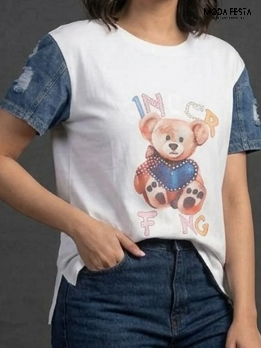 ModaFesta -teddy-bear-long-t-shirt-white-stones
