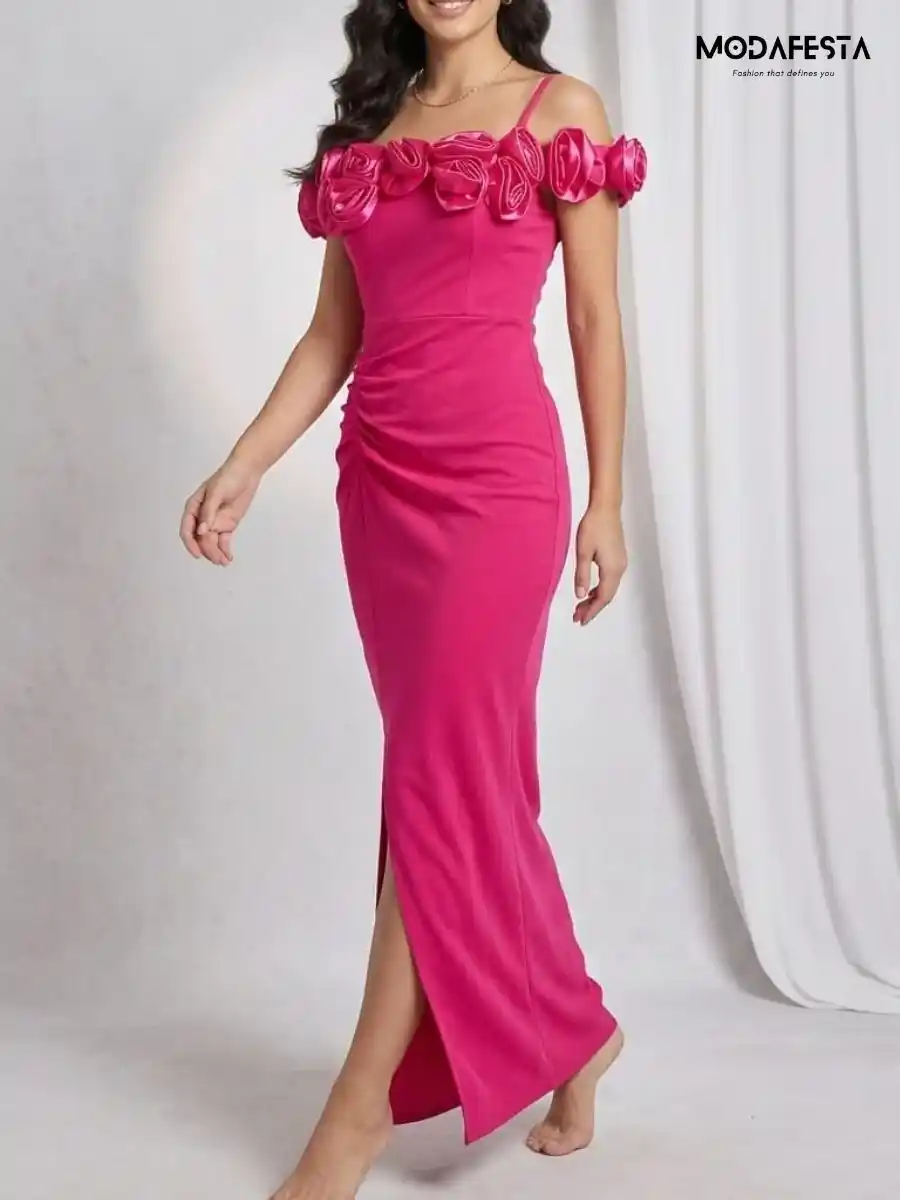 ModaFesta -elegant-off-shoulder-style-with-flower-dress-pink