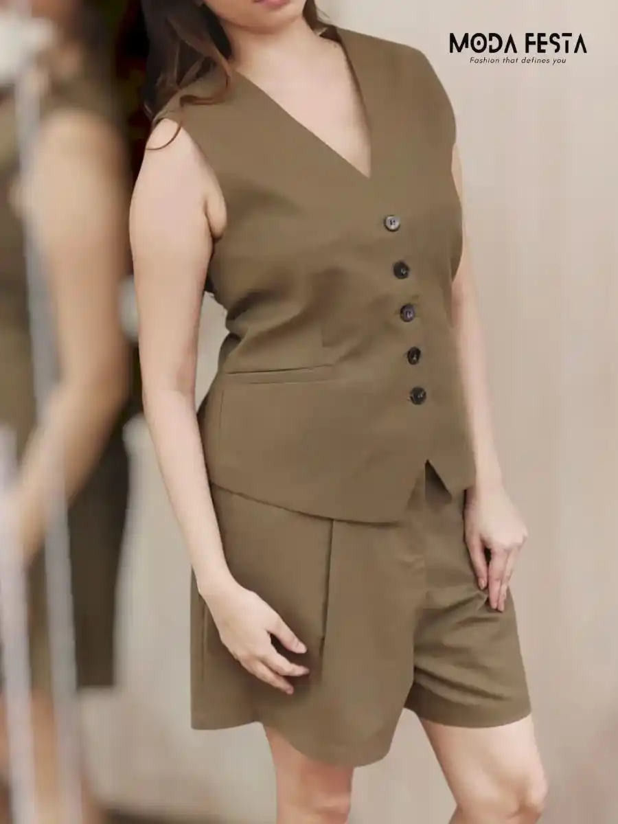 ModaFesta -elegant-waistcoat-with-short-coord-set-brown
