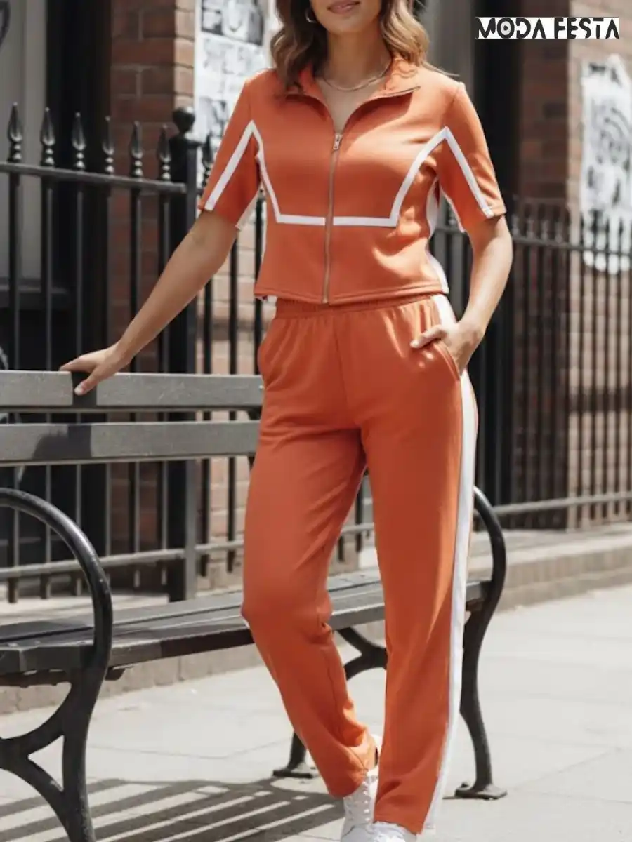 Elegant Stripes Zipper Coord Set